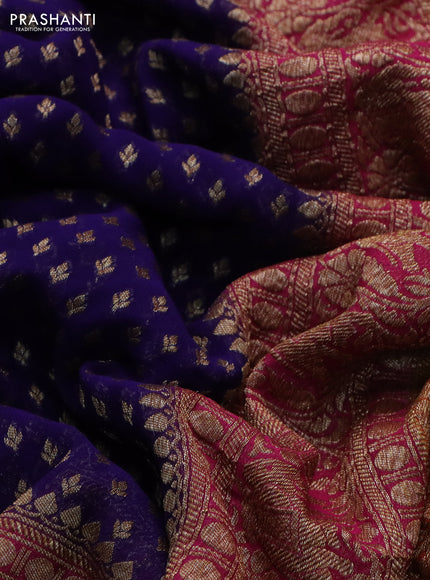 Banarasi georgette saree blue and pink orange with allover thread & zari woven butta weaves and long woven border