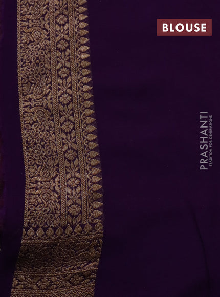 Banarasi georgette saree orange and violet with allover checked pattern & woven buttas and woven border