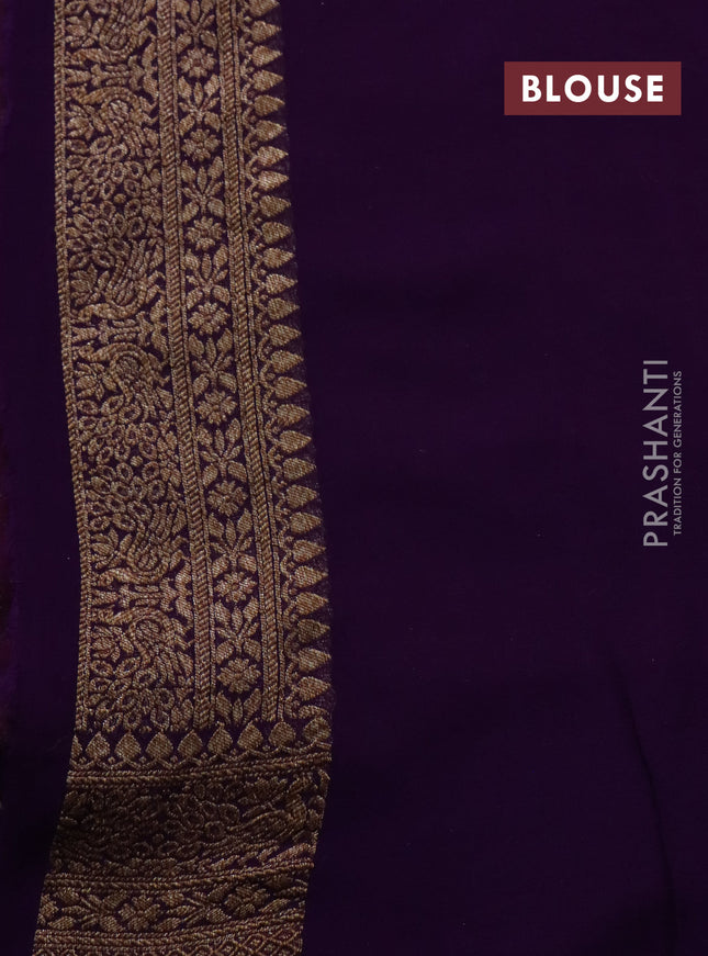 Banarasi georgette saree orange and violet with allover checked pattern & woven buttas and woven border