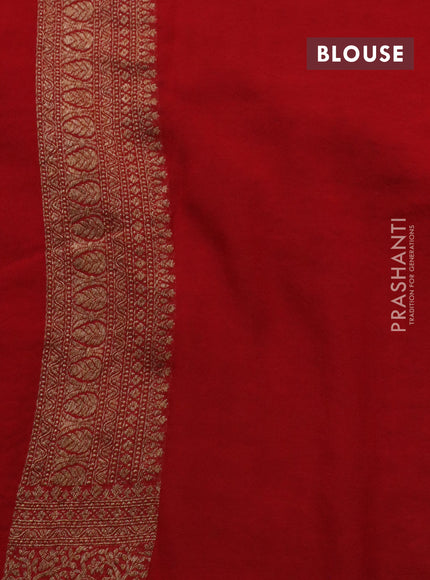 Banarasi georgette saree green and red with allover checked pattern & woven buttas and woven border