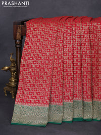 Banarasi georgette saree red and green with allover checked pattern & woven buttas and woven border