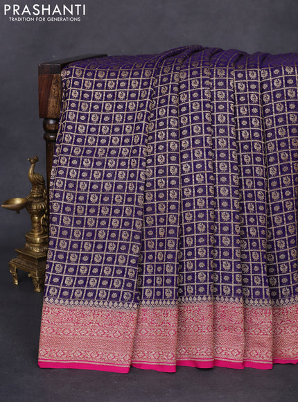 Banarasi georgette saree blue and pink with allover checked pattern & woven buttas and woven border