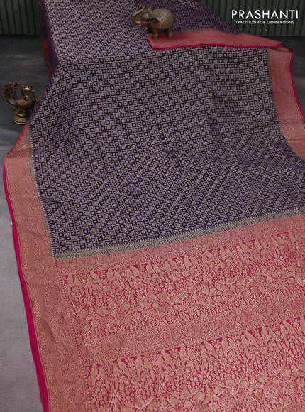 Banarasi georgette saree blue and pink with allover checked pattern & woven buttas and woven border