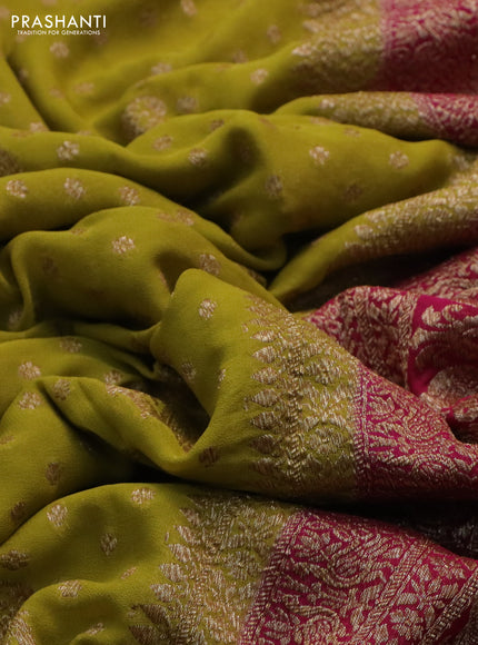 Banarasi georgette saree lime yellow and pink with allover thread & zari woven butta weaves and woven border