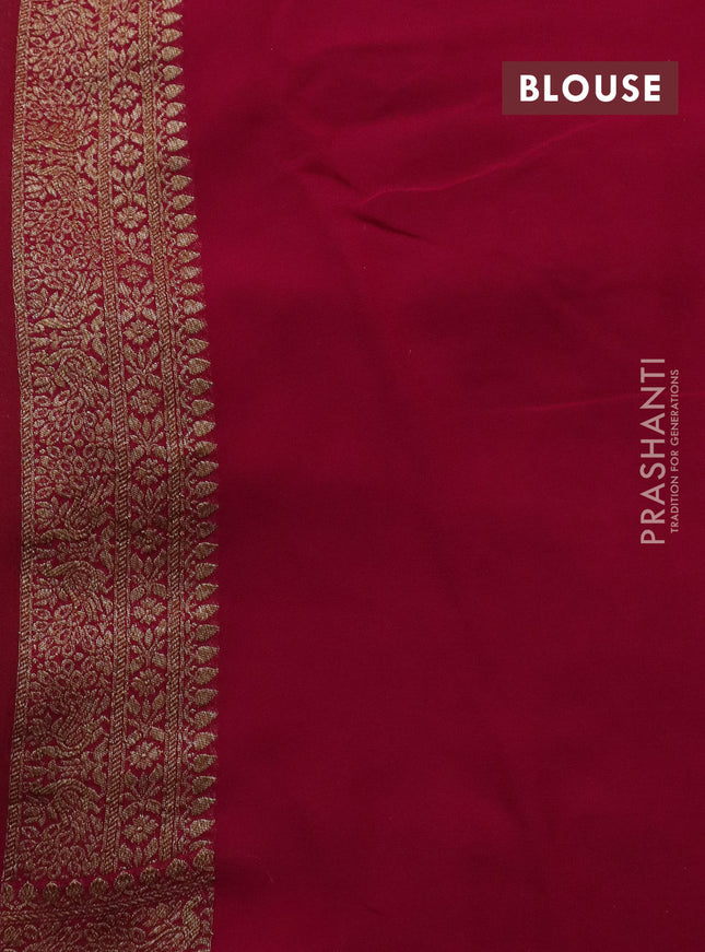 Banarasi georgette saree lime yellow and pink with allover thread & zari woven butta weaves and woven border