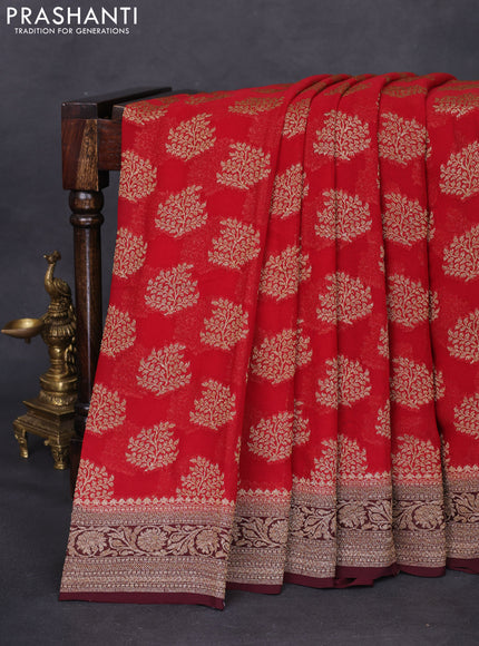 Banarasi georgette saree red and deep maroon with allover thread & zari woven buttas and woven border