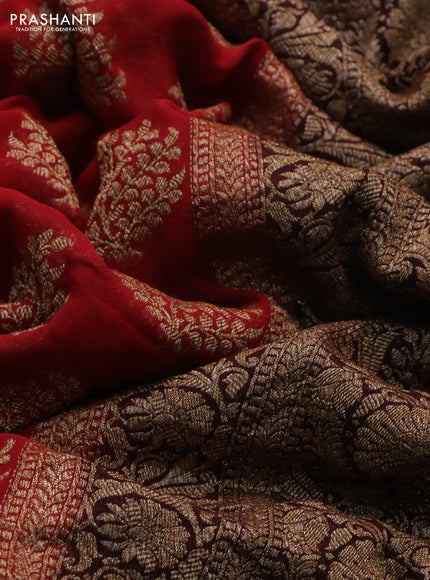 Banarasi georgette saree red and deep maroon with allover thread & zari woven buttas and woven border