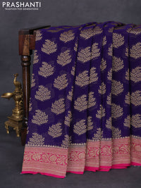 Banarasi georgette saree blue and pink with allover thread & zari woven buttas and woven border