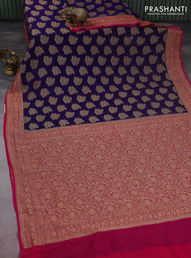 Banarasi georgette saree blue and pink with allover thread & zari woven buttas and woven border