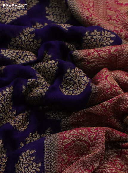 Banarasi georgette saree blue and pink with allover thread & zari woven buttas and woven border