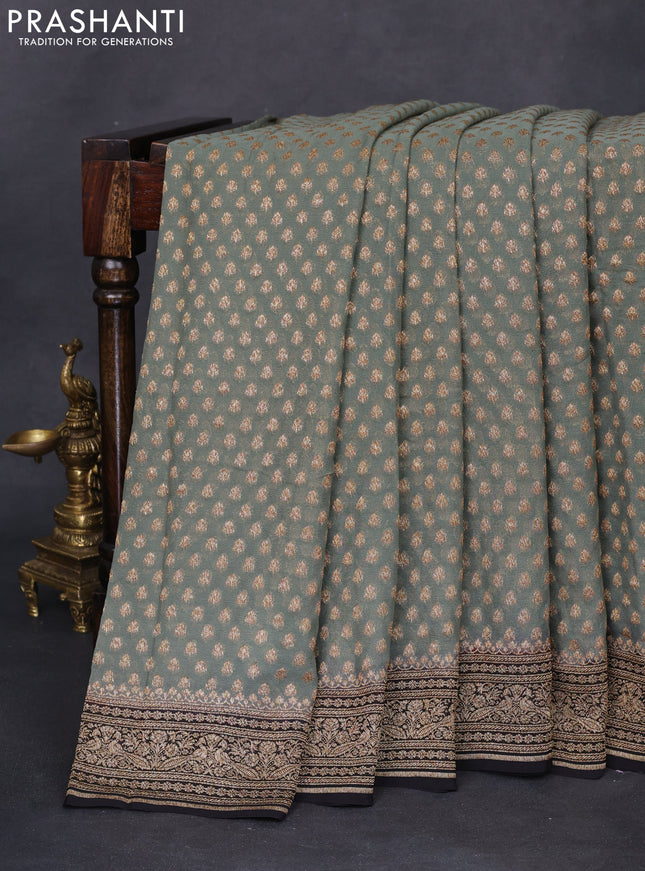 Banarasi georgette saree grey and black with allover thread & zari woven butta weaves and woven border