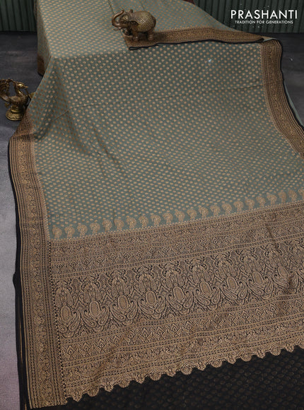 Banarasi georgette saree grey and black with allover thread & zari woven butta weaves and woven border