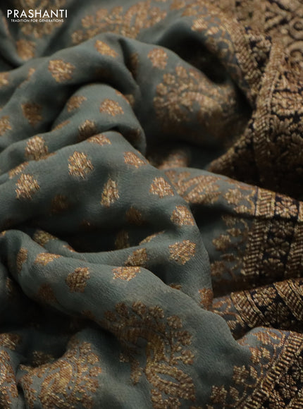 Banarasi georgette saree grey and black with allover thread & zari woven butta weaves and woven border