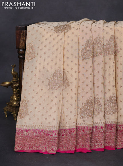 Banarasi georgette saree cream and pink with allover thread & zari woven butta weaves and woven border