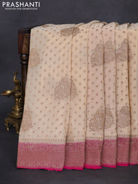 Banarasi georgette saree cream and pink with allover thread & zari woven butta weaves and woven border
