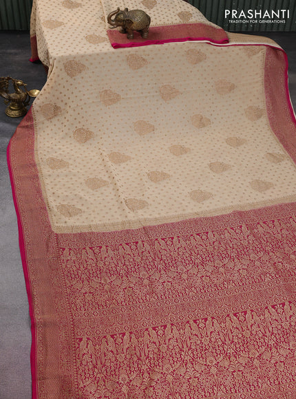 Banarasi georgette saree cream and pink with allover thread & zari woven butta weaves and woven border