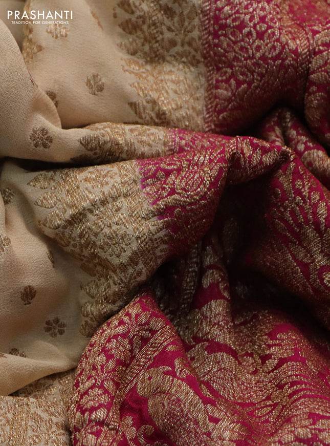Banarasi georgette saree cream and pink with allover thread & zari woven butta weaves and woven border