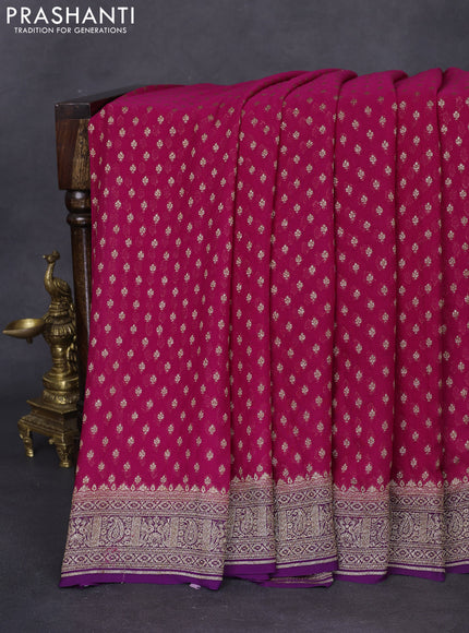 Banarasi georgette saree pink and purple with allover thread & zari woven butta weaves and woven border