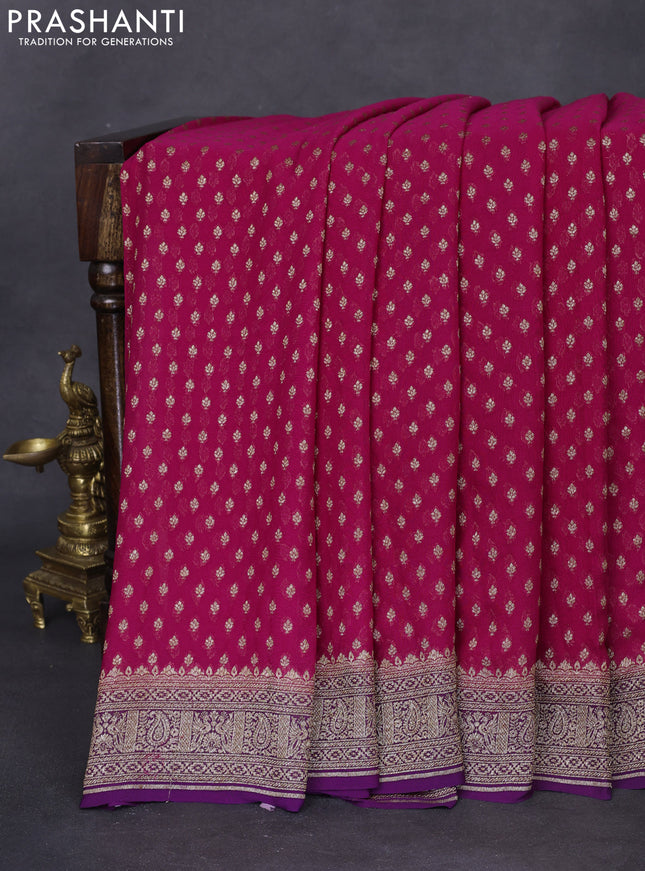 Banarasi georgette saree pink and purple with allover thread & zari woven butta weaves and woven border