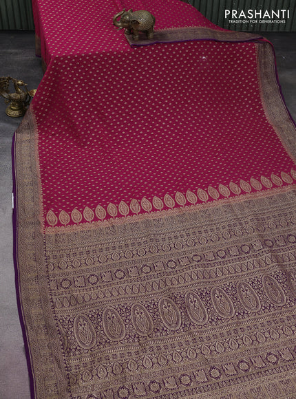 Banarasi georgette saree pink and purple with allover thread & zari woven butta weaves and woven border