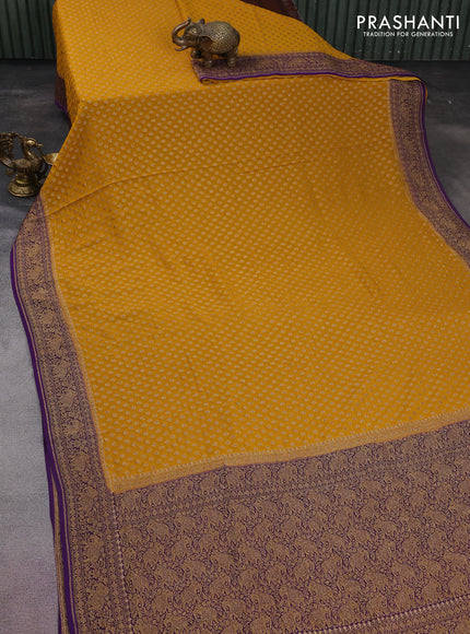 Banarasi georgette saree mustard yellow and purple with allover thread & zari woven butta weaves and woven border