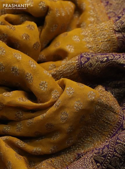 Banarasi georgette saree mustard yellow and purple with allover thread & zari woven butta weaves and woven border