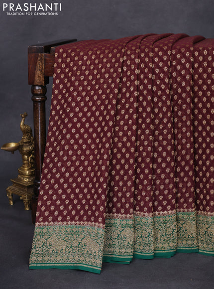 Banarasi georgette saree deep maroon and green with allover thread & zari woven butta weaves and woven border