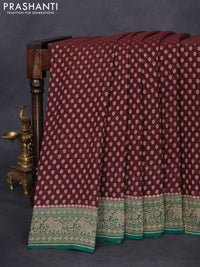 Banarasi georgette saree deep maroon and green with allover thread & zari woven butta weaves and woven border