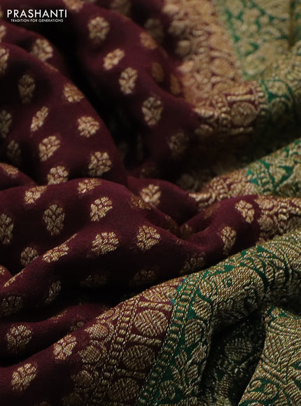 Banarasi georgette saree deep maroon and green with allover thread & zari woven butta weaves and woven border