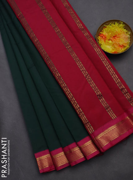 10 yards salem silk saree bottle green and pink with plain body and zari woven border