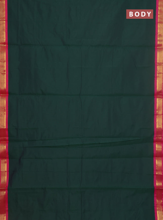 10 yards salem silk saree bottle green and pink with plain body and zari woven border