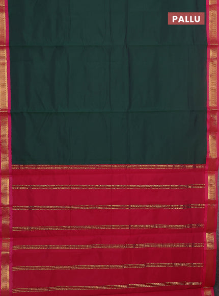 10 yards salem silk saree bottle green and pink with plain body and zari woven border