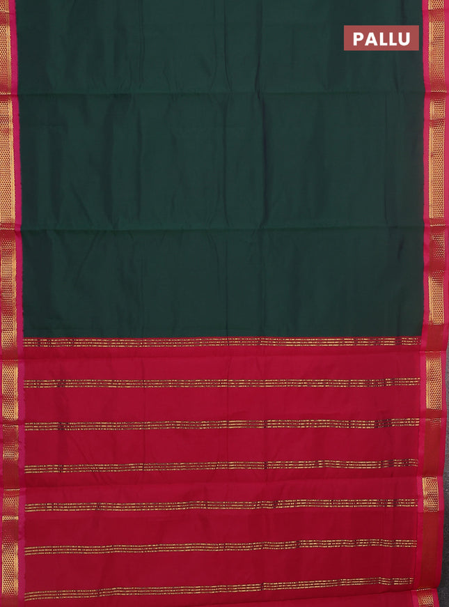 10 yards salem silk saree bottle green and pink with plain body and zari woven border