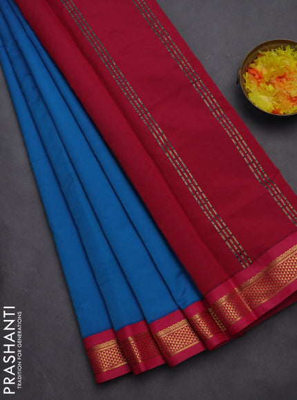 10 yards salem silk saree cs blue and pink with plain body and zari woven border