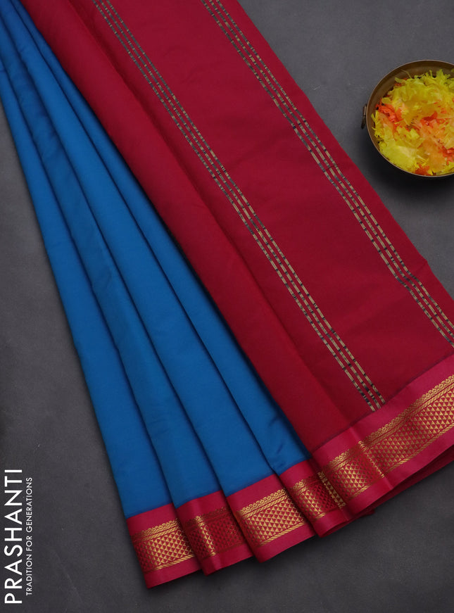 10 yards salem silk saree cs blue and pink with plain body and zari woven border