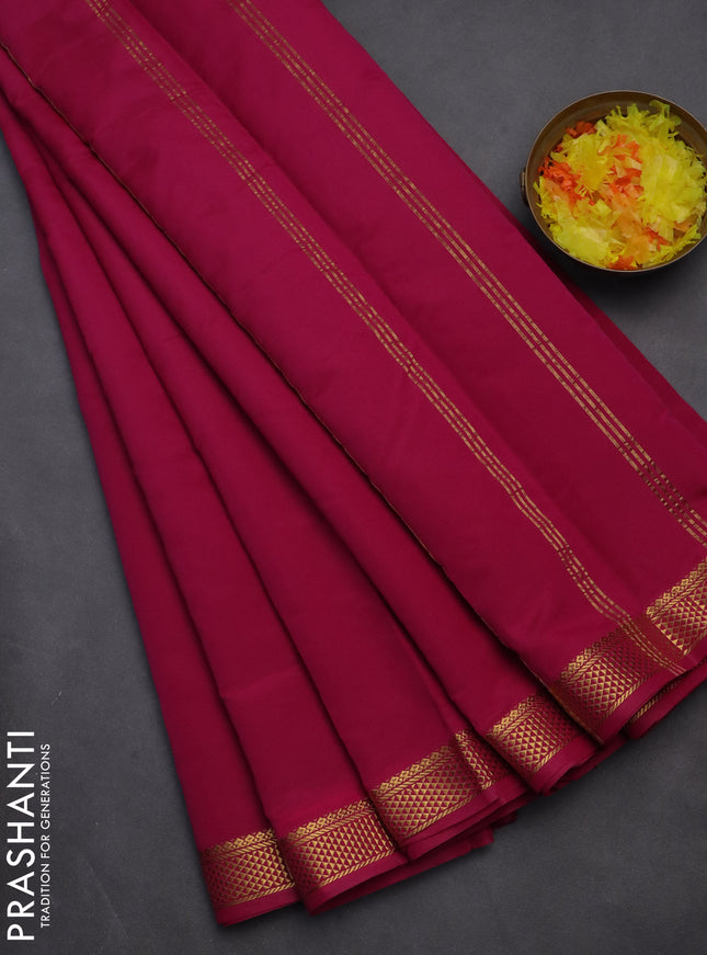 10 yards salem silk saree dark pink with plain body and zari woven border