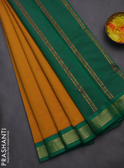 10 yards salem silk saree mustard yellow and green with plain body and zari woven border