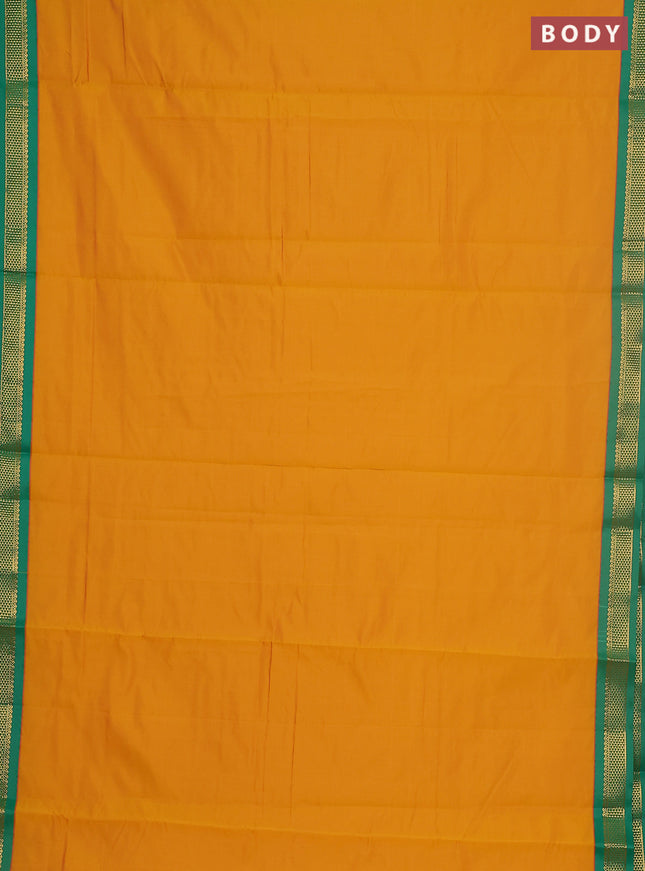 10 yards salem silk saree mustard yellow and green with plain body and zari woven border