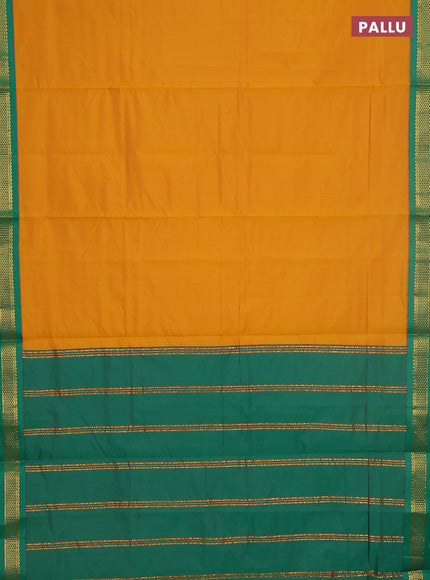 10 yards salem silk saree mustard yellow and green with plain body and zari woven border