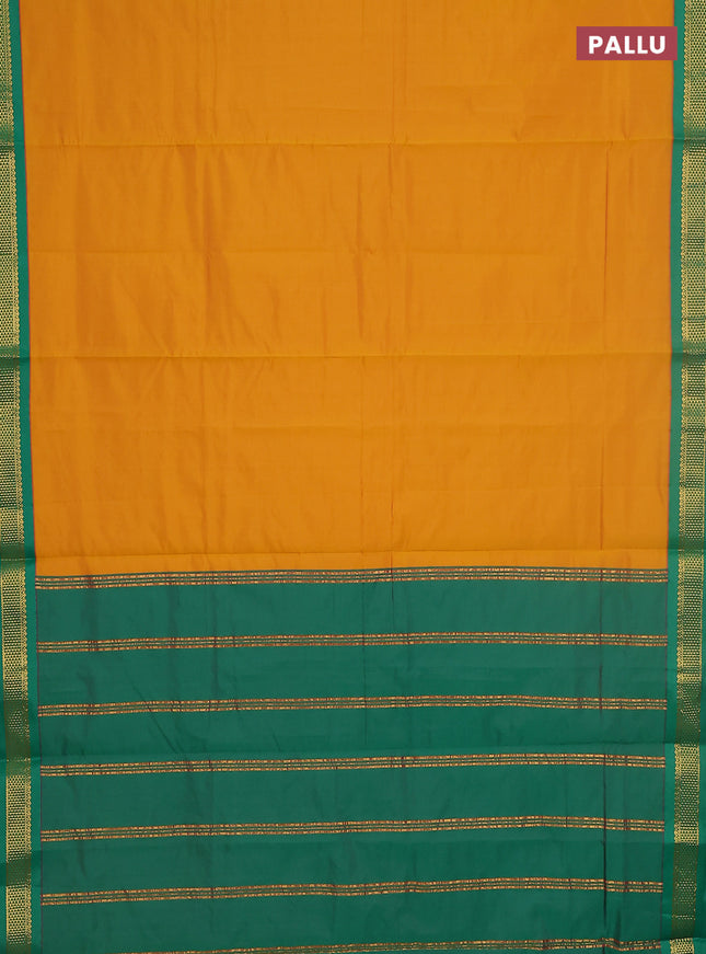 10 yards salem silk saree mustard yellow and green with plain body and zari woven border