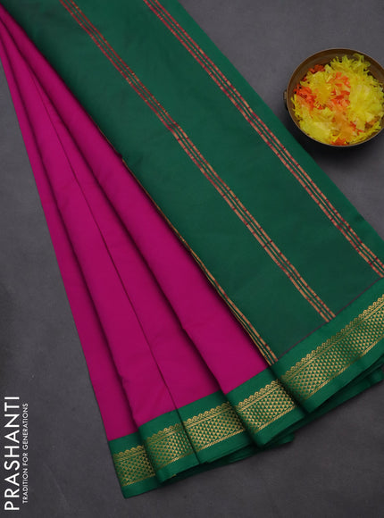 10 yards salem silk saree pink and green with plain body and zari woven border
