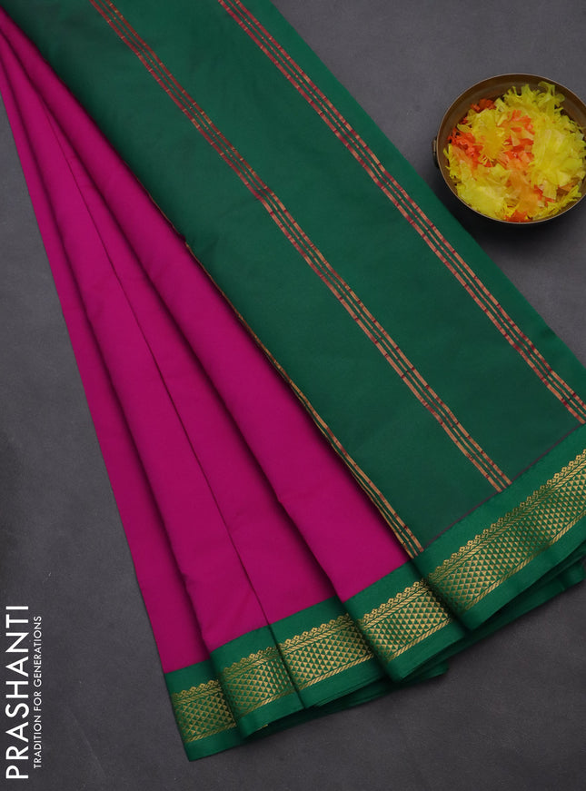 10 yards salem silk saree pink and green with plain body and zari woven border