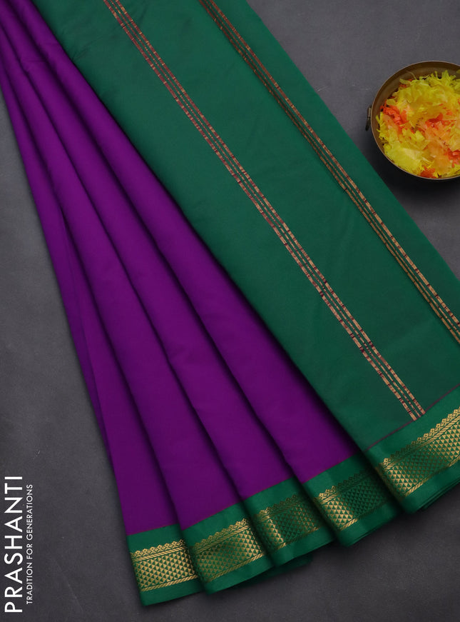 10 yards salem silk saree purple and green with plain body and zari woven border