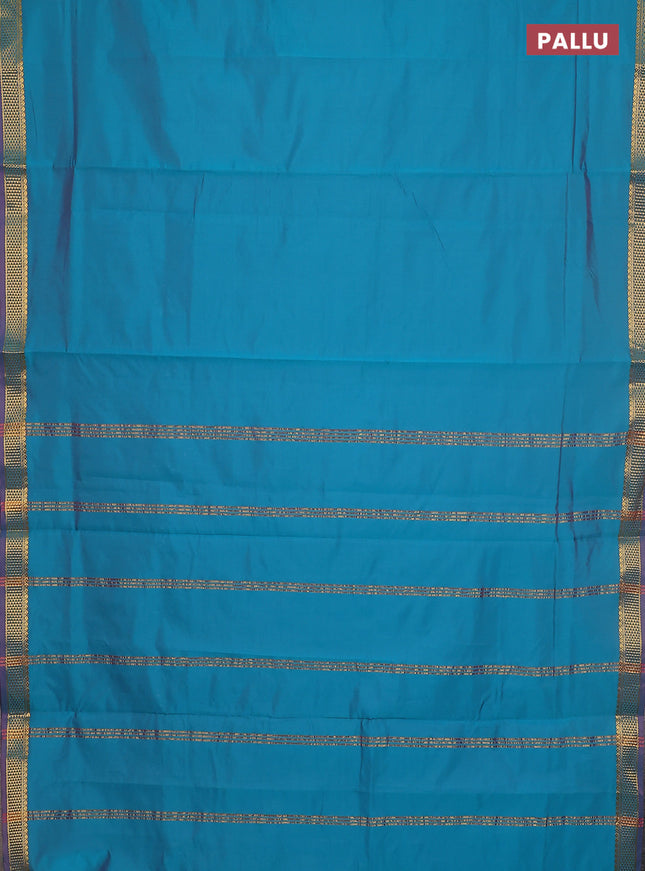 10 yards salem silk saree peacock green with plain body and zari woven border