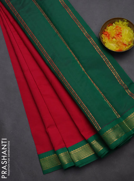 10 yards salem silk saree pink and green with plain body and zari woven border