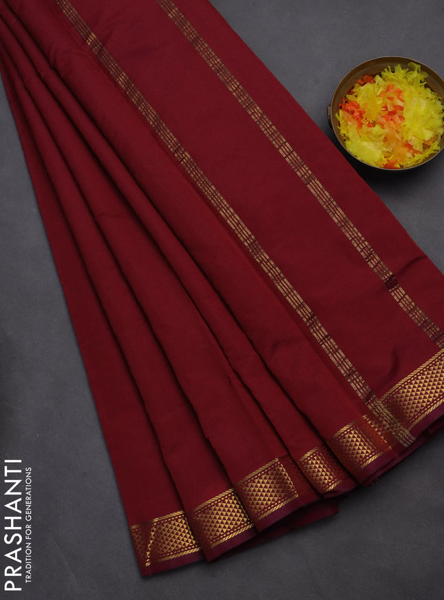 10 yards salem silk saree maroon with plain body and zari woven border
