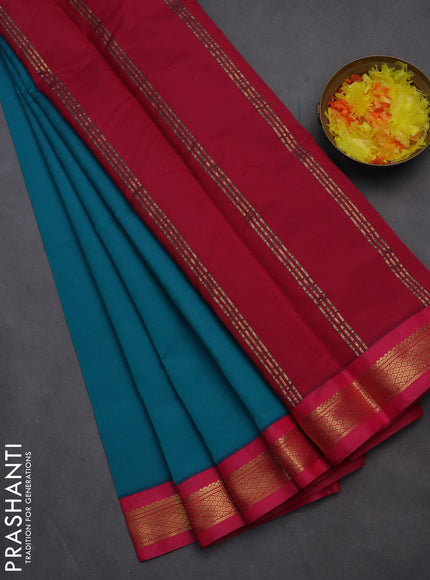 10 yards salem silk saree peacock green and pink with plain body and zari woven border