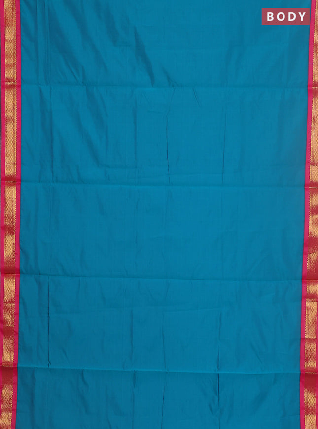 10 yards salem silk saree peacock green and pink with plain body and zari woven border