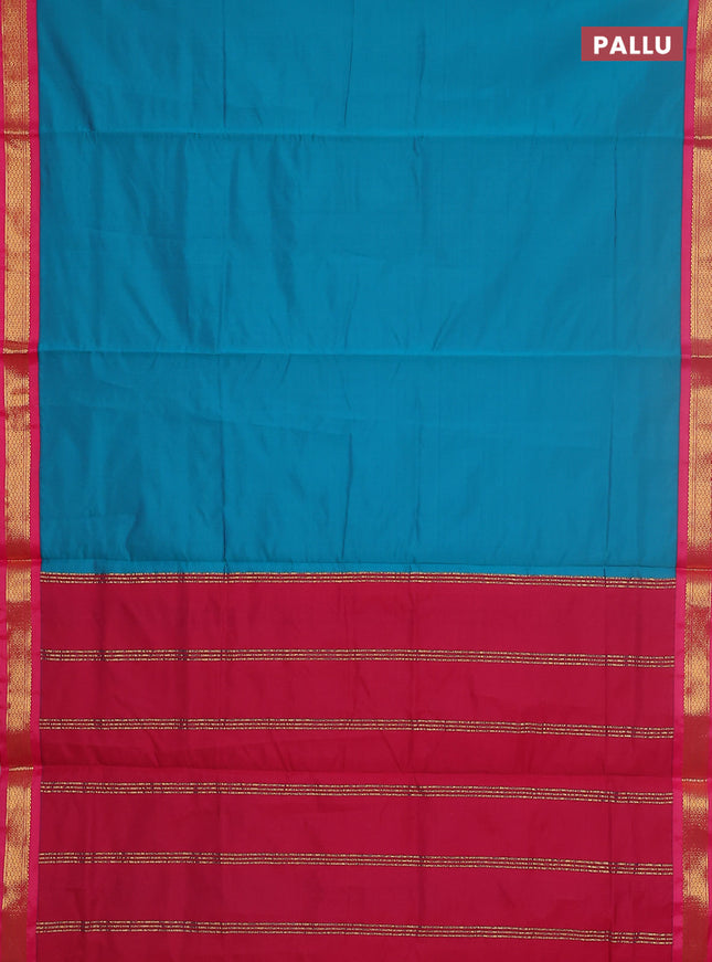 10 yards salem silk saree peacock green and pink with plain body and zari woven border