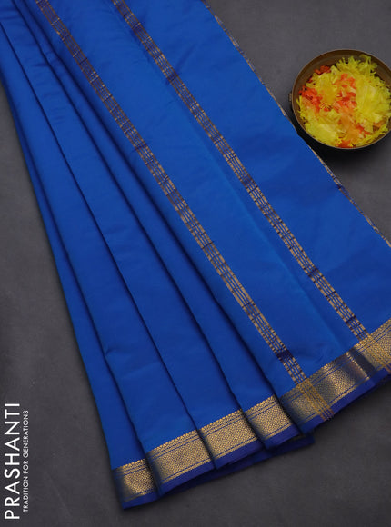 10 yards salem silk saree cs blue with plain body and zari woven border